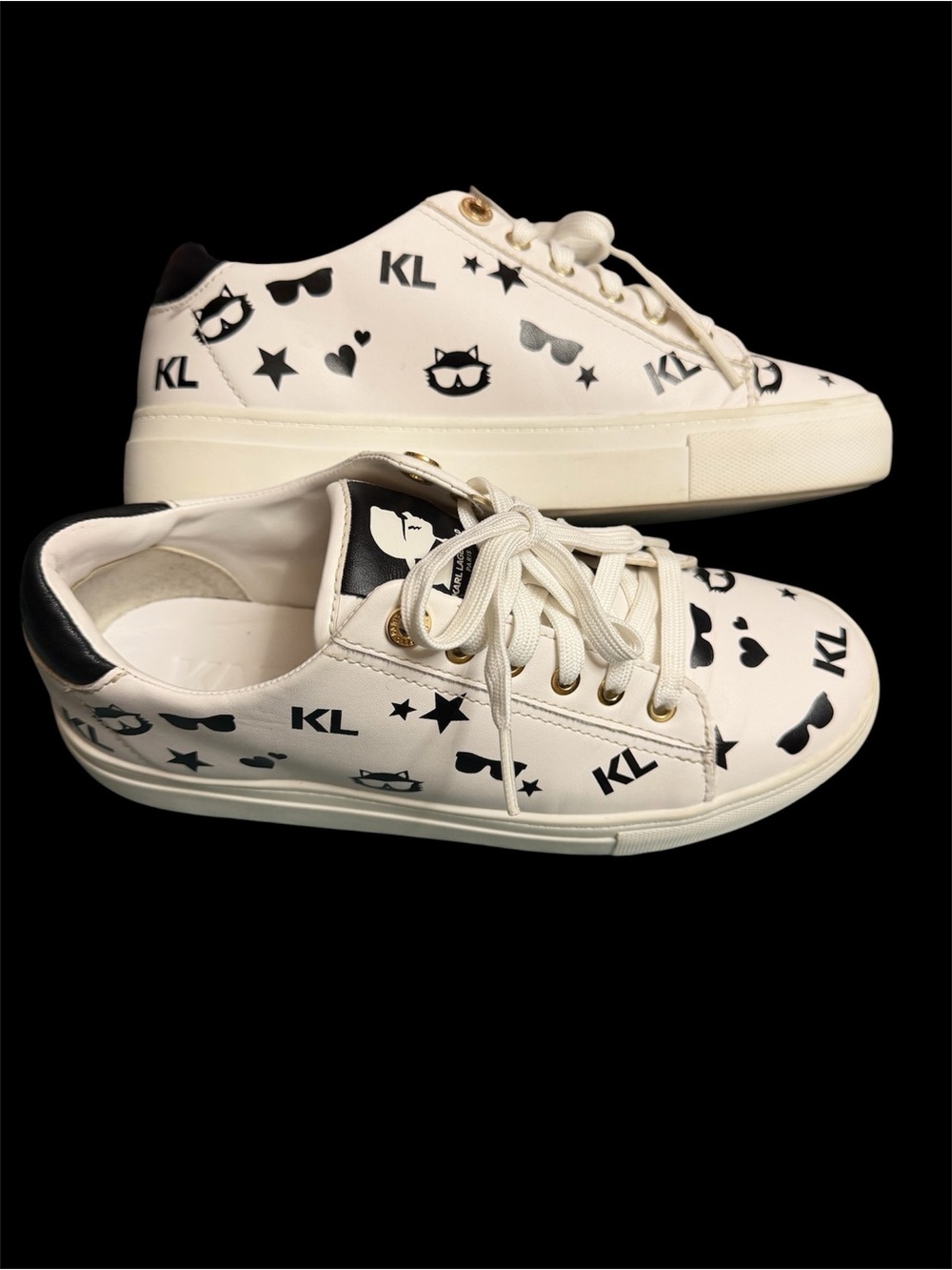 Karl Lagerfeld Paris Woman’s White Low-Top Sneakers with Black Logo Icons Sz 7.5 - Picture 5 of 11